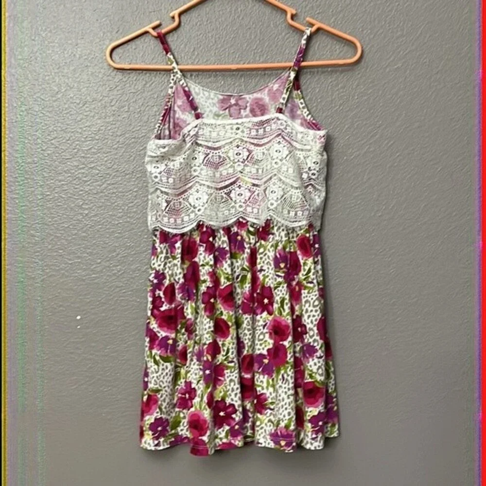 The Children’s Place Lace Top Floral Dress Spaghetti Strap Animal Print 10/12 L